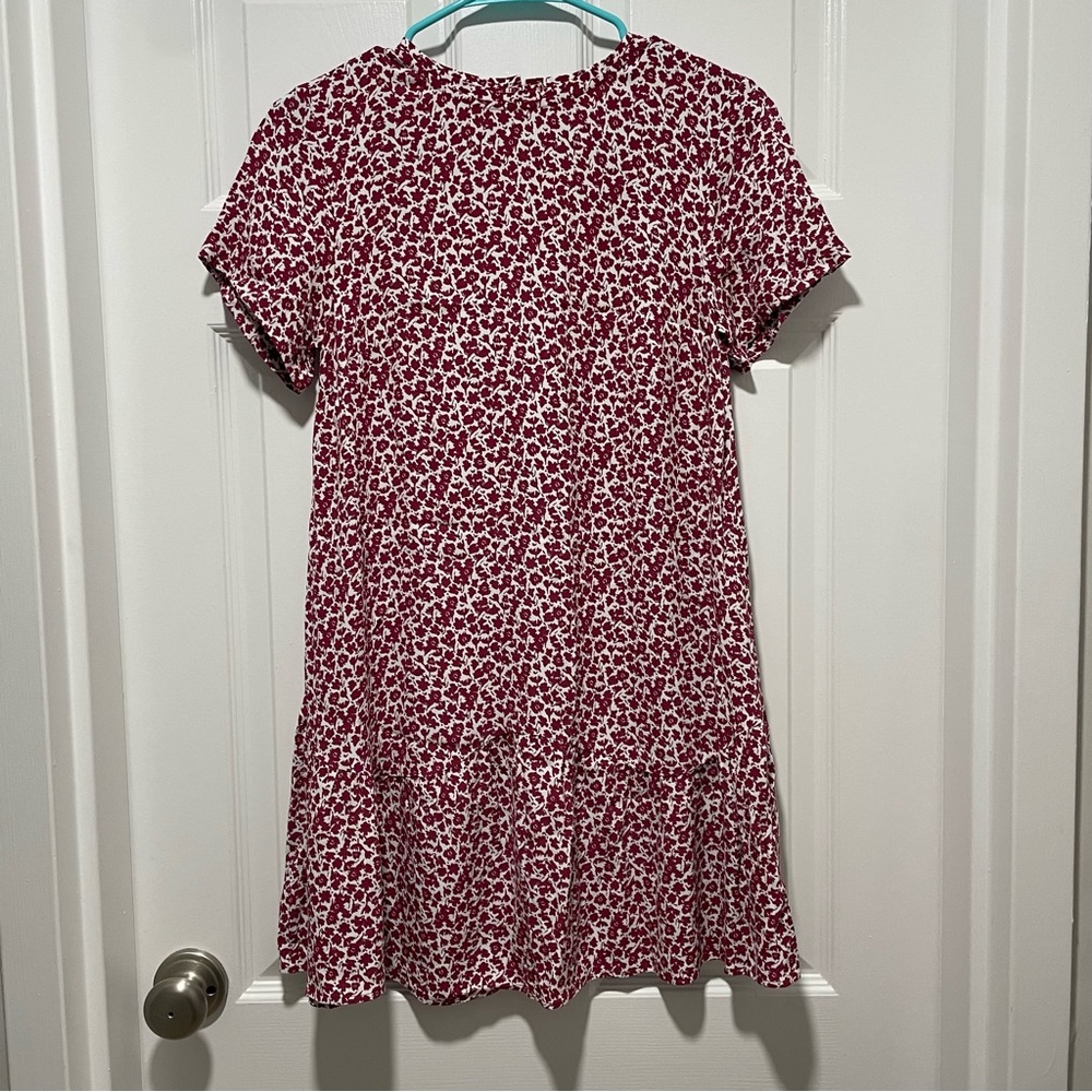 LOFT Floral Short Sleeved Dress Magenta and White
